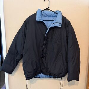 Lands' End Men's Black and Light Blue Puffer Jacket